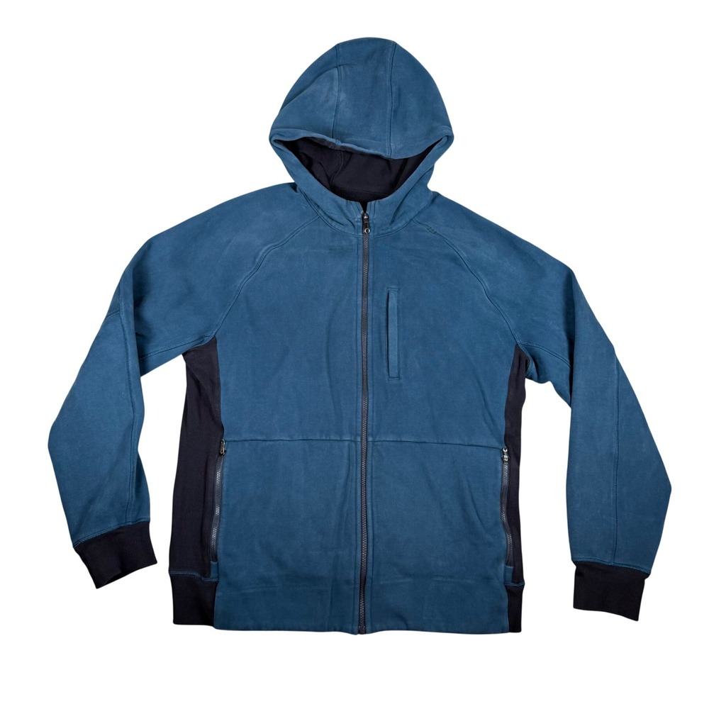 Lululemon Mens Ribbed Panels Full Zip Hoodie Teal Blue Black XL Activewear